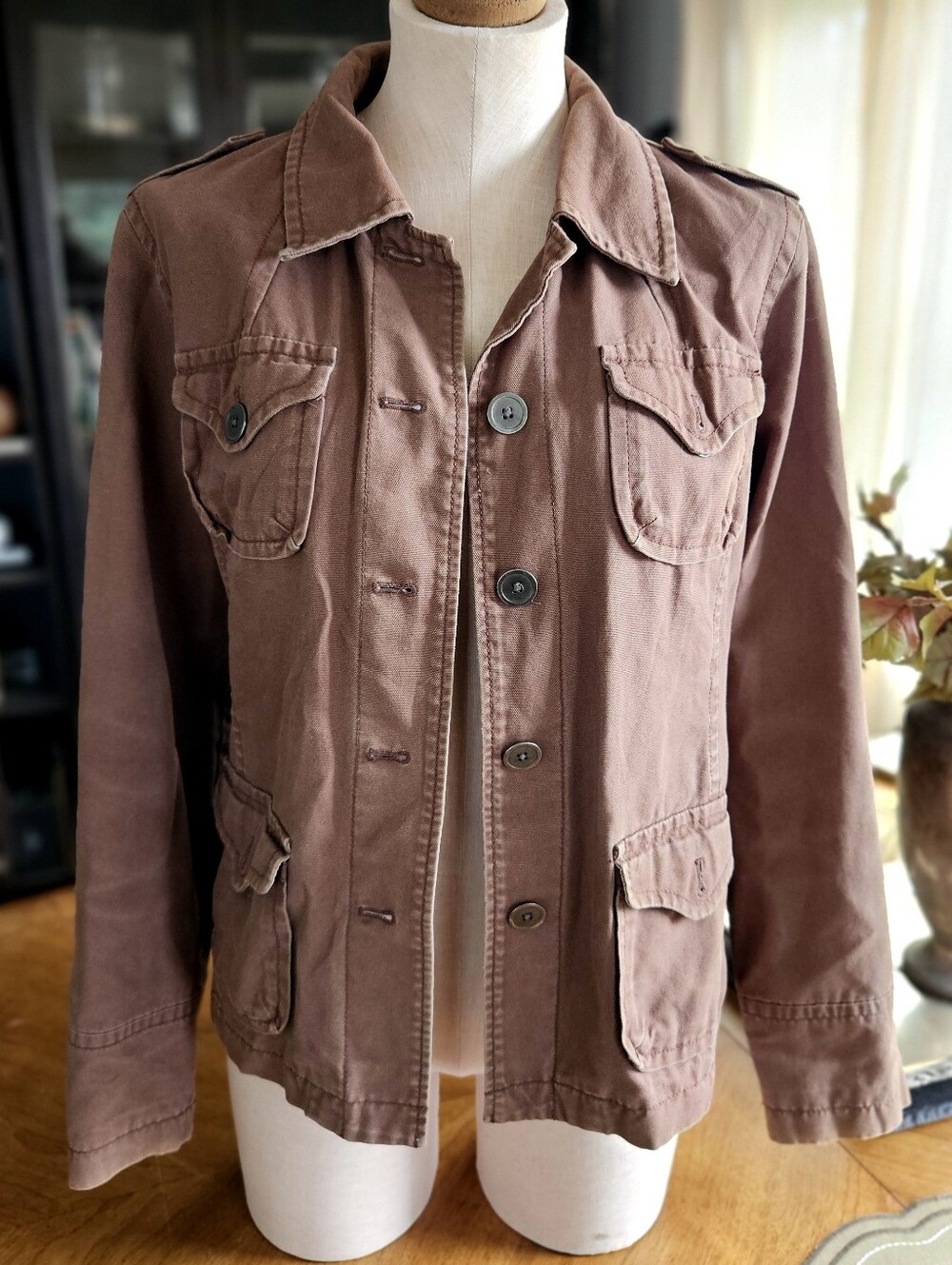Brown Lightweight Denim Autumn Fall Chore Work Utility Jacket 100% Cotton